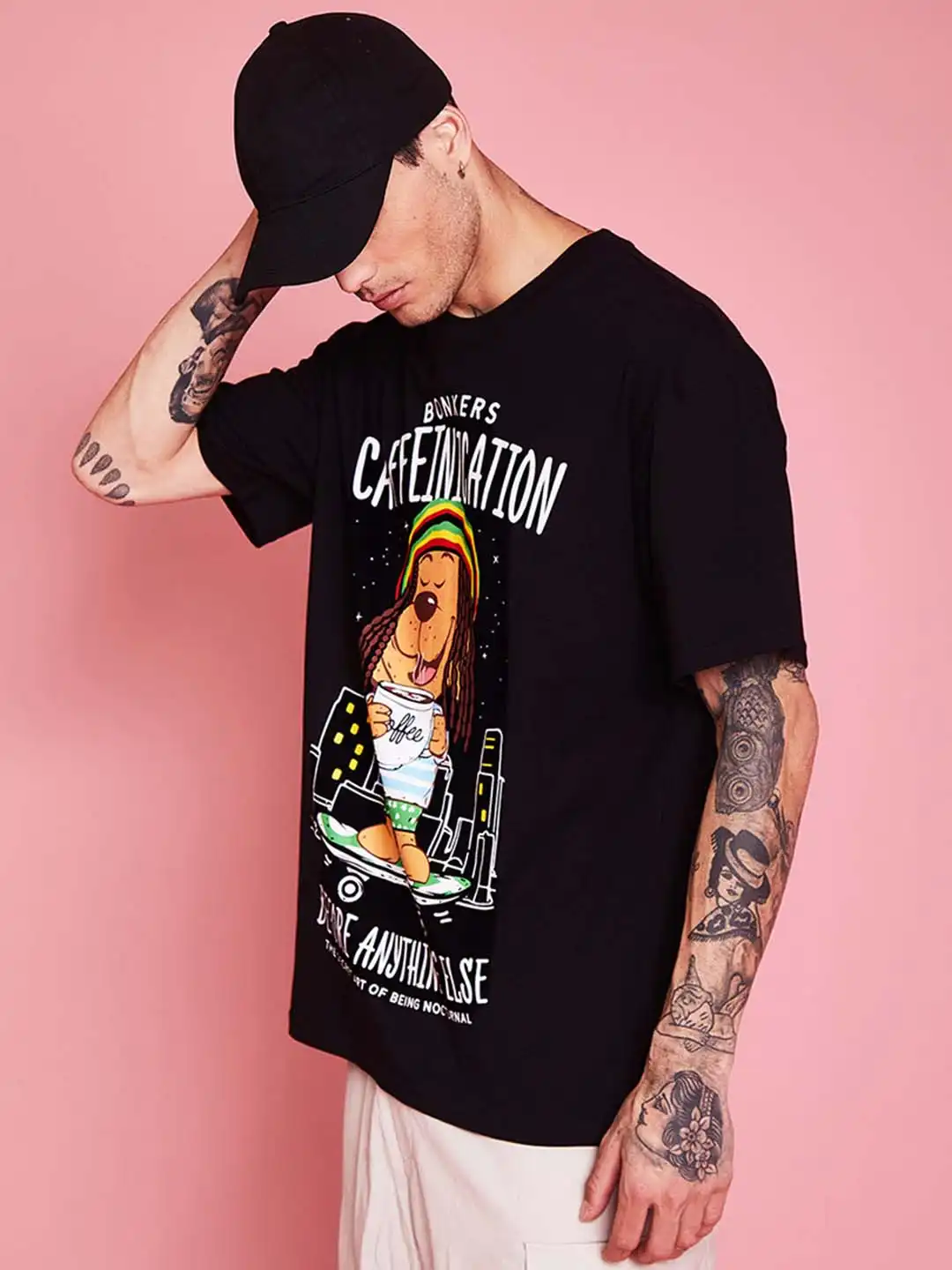 Buy Bonkers Corner Black Caffeinication Printed Drop Shoulder