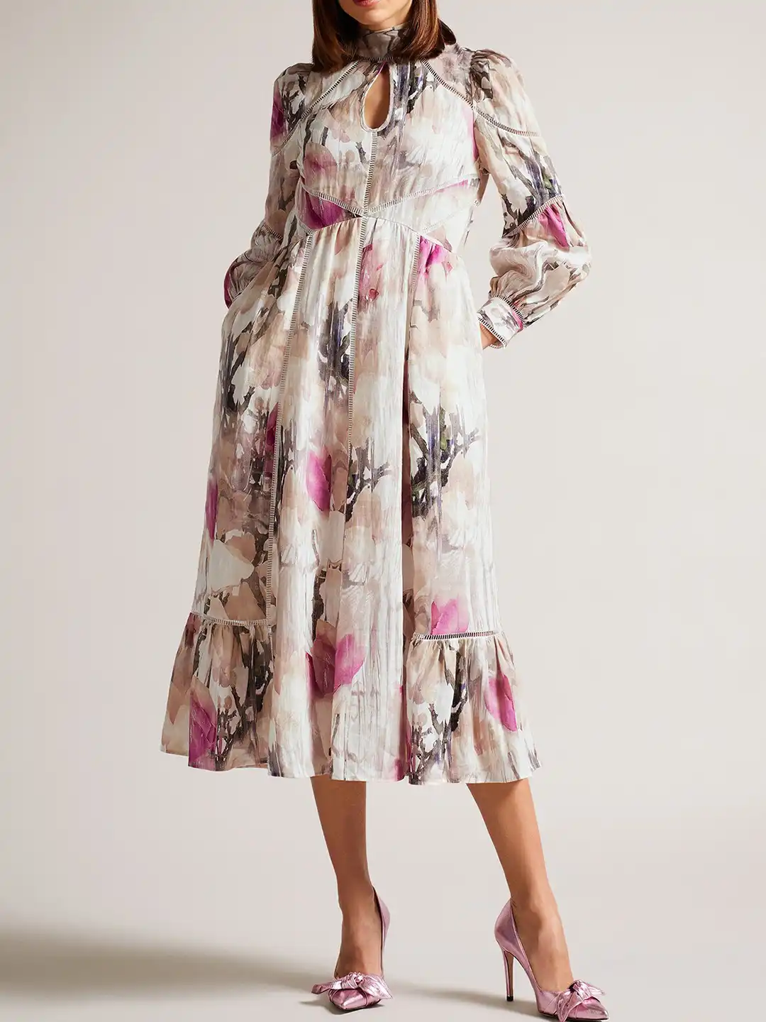 ted baker cream floral dress Buy Ted Baker Cream-Coloured Floral Print Tie-Up Neck Maxi Dress - Dresses  for Women 22526984
