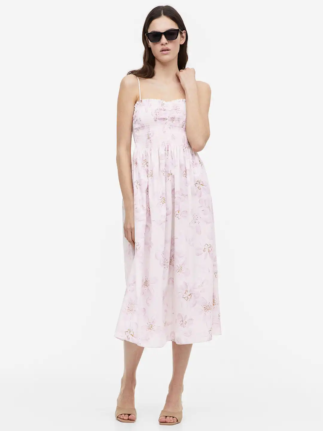 h&m smocked cotton dress H&M Cotton Dress with Smocked Waist