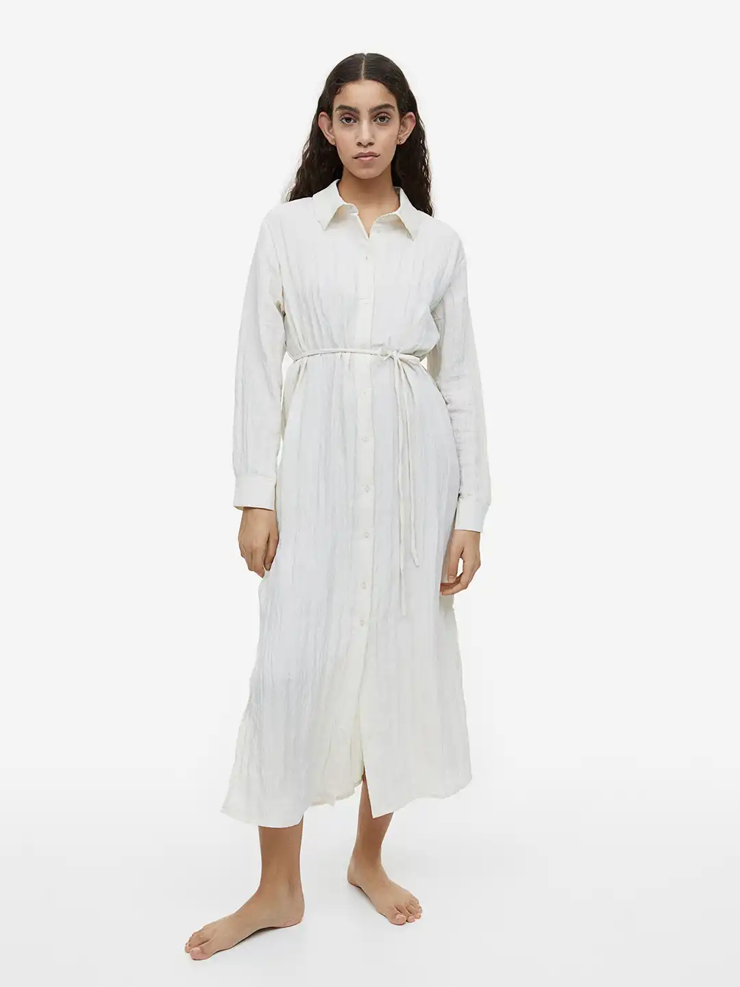 h&m shirt dress women Women's Cream/floral Short-Sleeved Shirt Dress