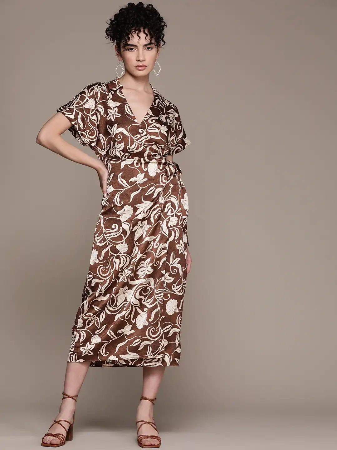 mango brown floral dress Poplin Halter Dress main image 0