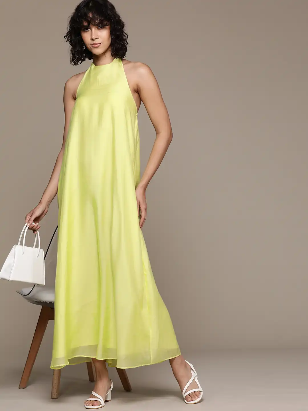 mango yellow halter dress Mango halterneck satin midi dress in yellow