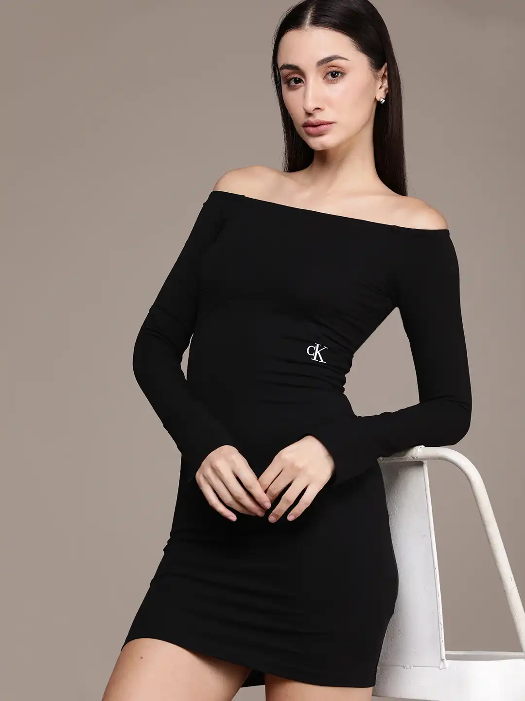 off the shoulder satin dress long Soft satin dress, long-sleeve, off-shoulder Sale