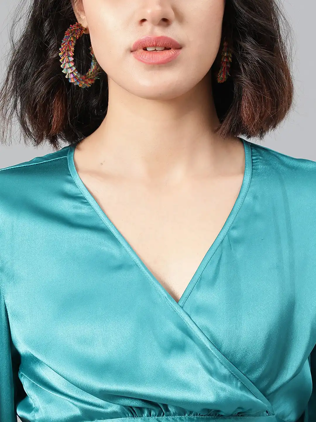 Buy Kotty Satin Puff Sleeve Wrap Crop Top - Tops for Women