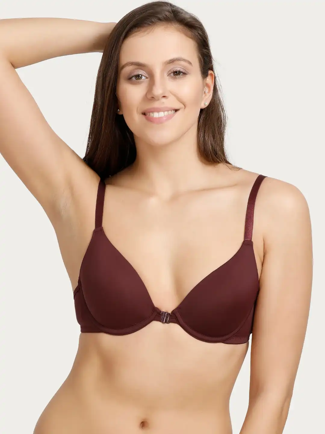 Buy Zivame Maroon & Brown Lace Underwired Lightly Padded T-shirt