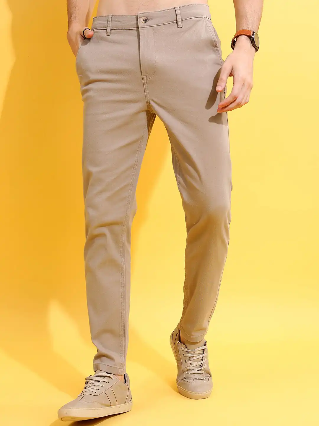 Buy HIGHLANDER Men Camel Brown Tapered Fit Chinos Trousers