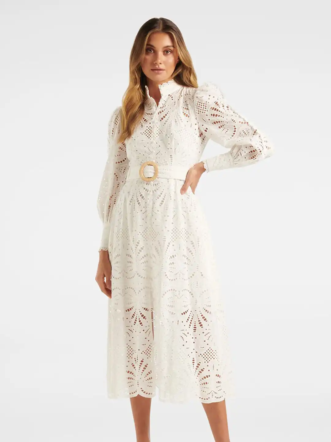 forever new white lace dress Buy Forever New White Tie-Up Neck Organic Cotton Lace Fit & Flare Midi Dress  - Dresses for Women 23033892