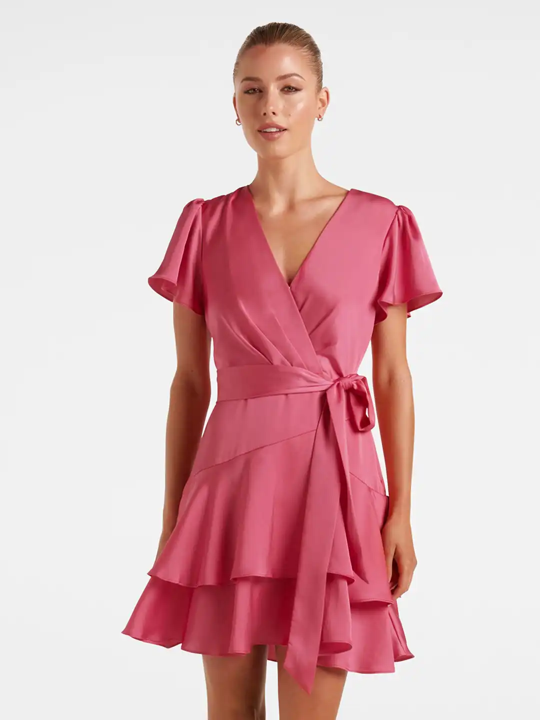 forever new pink satin dress Carolina Satin Midi Dress in Pink - Size 4 to 16