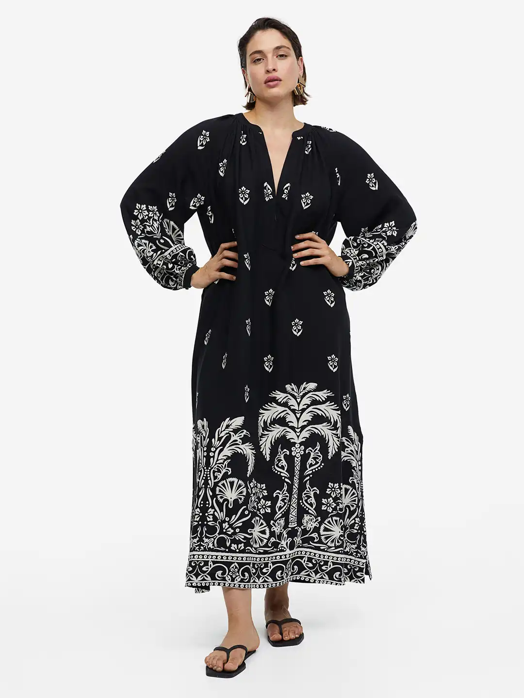 h&m oversized maxi dress H&M Belted Viscose Maxi Dress With V-Neckline - Dark Plum Purple