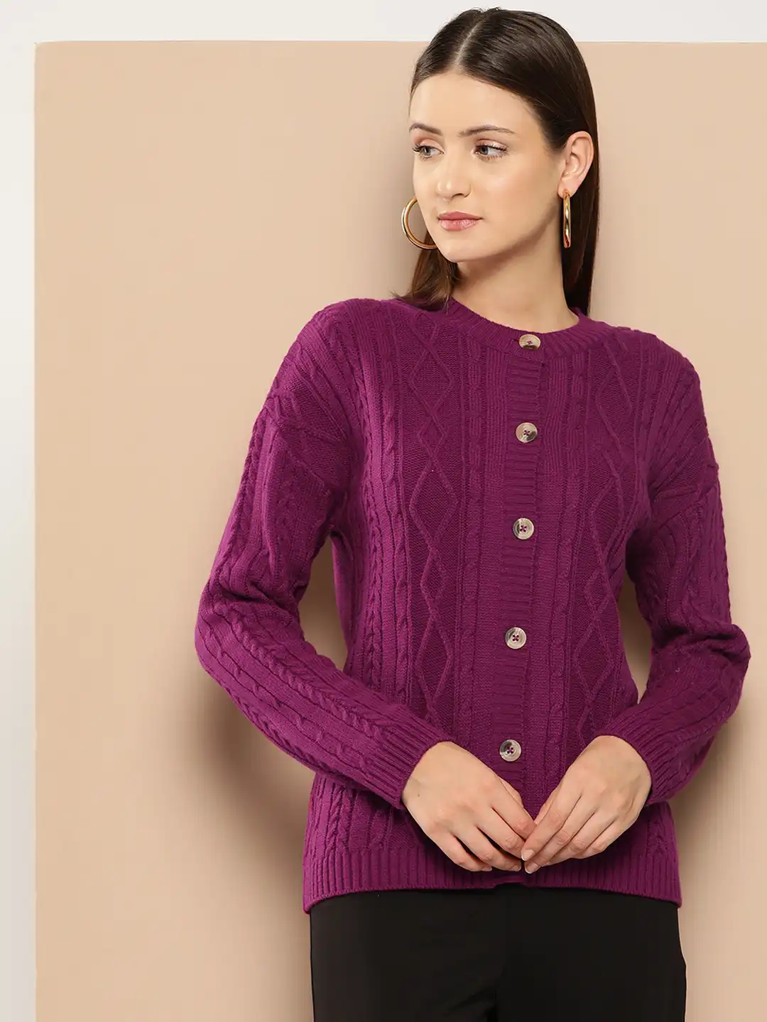 Buy Chemistry Pure Acrylic Cable Knit Cardigan - Sweaters for