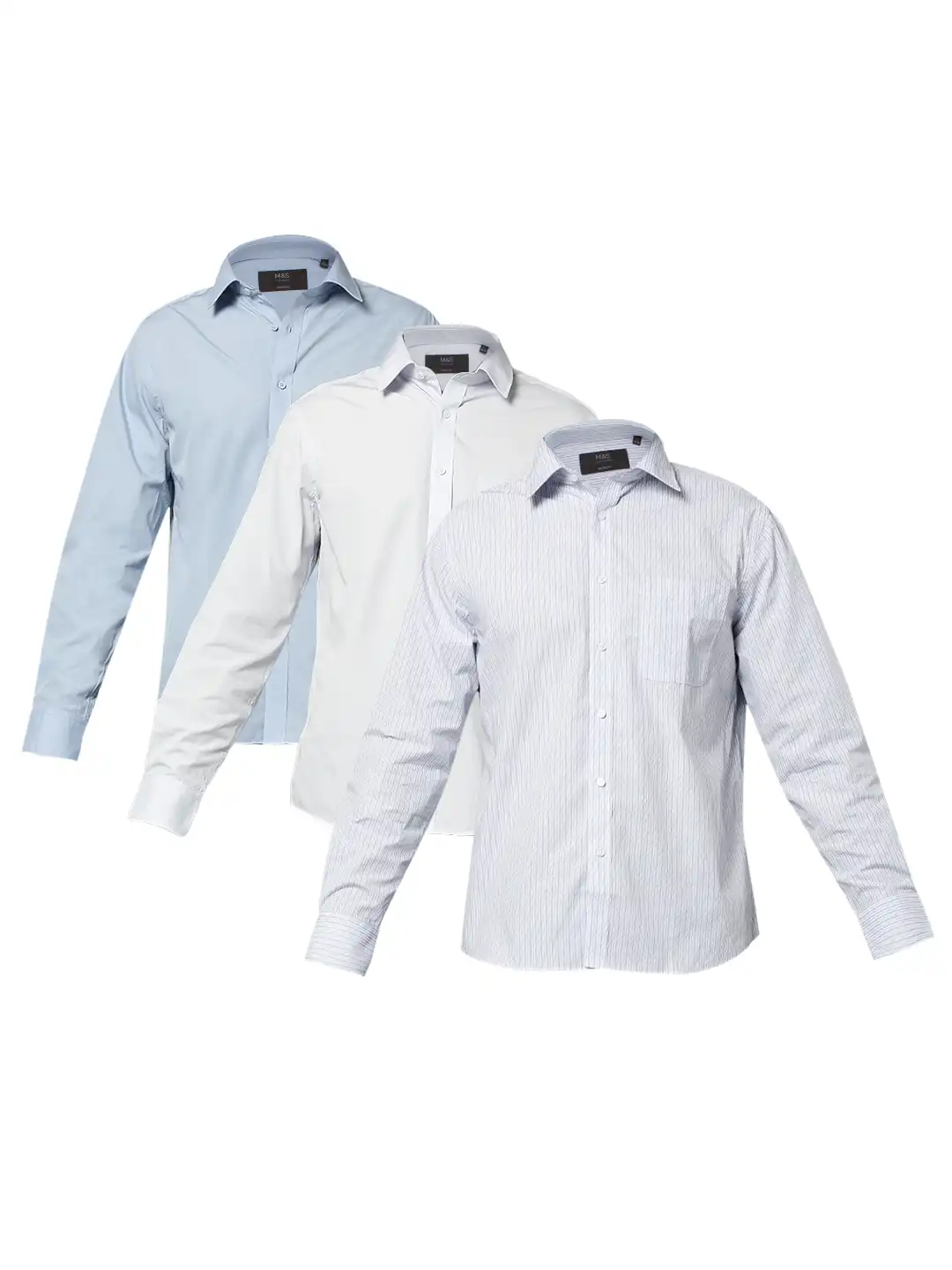 marks and spencer mens dress shirts MARKS & SPENCER Mens Size M Blue Harbour Luxury Fine Cotton Striped Dress  Shirt