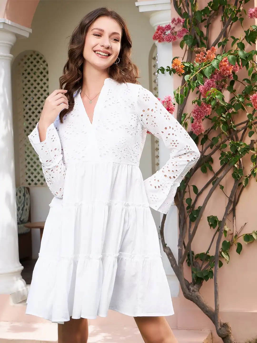 Buy Athena White Schiffli Tiered A-Line Cotton Dress - Dresses for Women  23247392 | Myntra