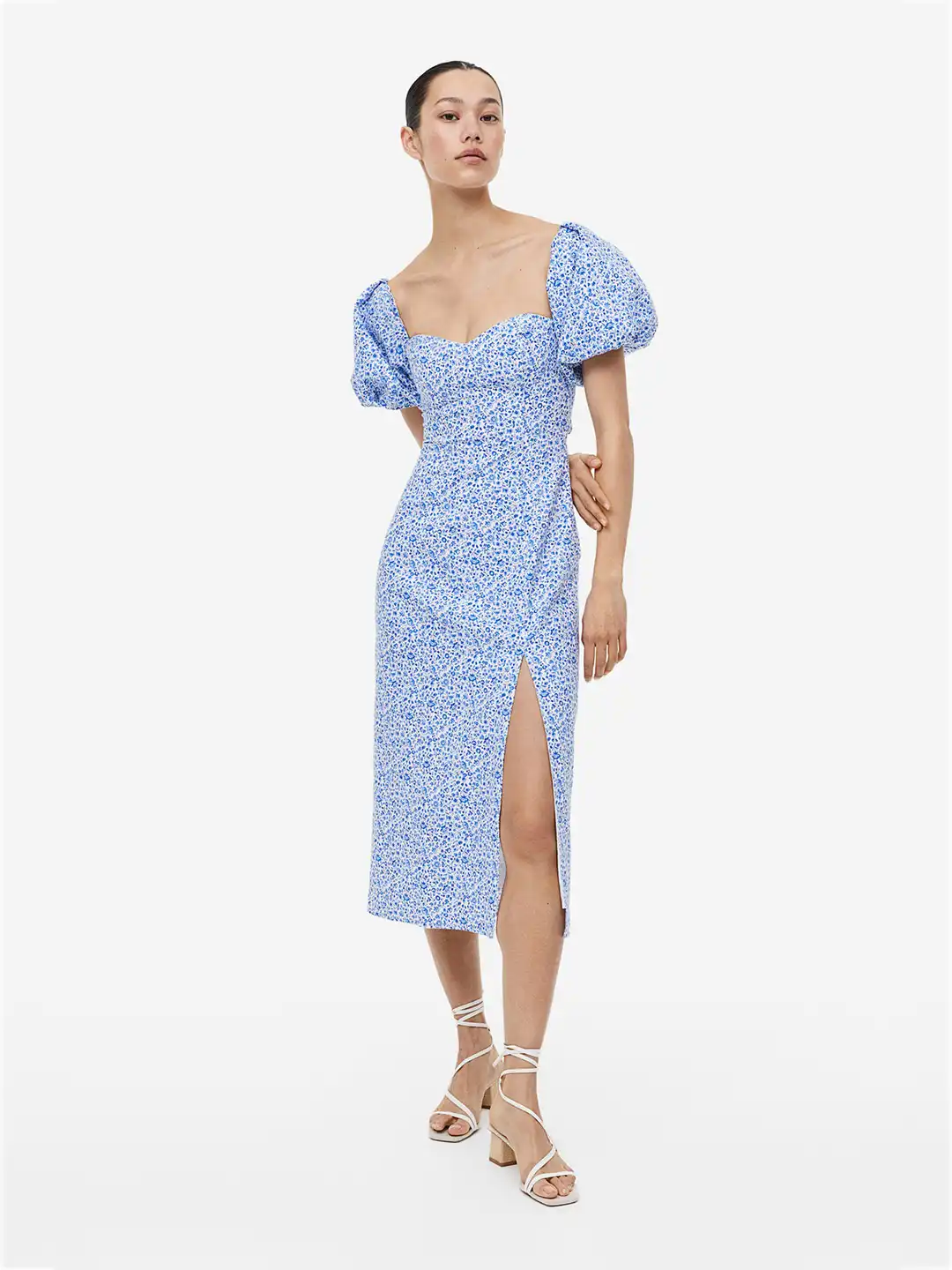 Buy H&M Off-The-Shoulder Puff-Sleeved Cotton Linen Dress - Dresses for  Women 23253414 | Myntra