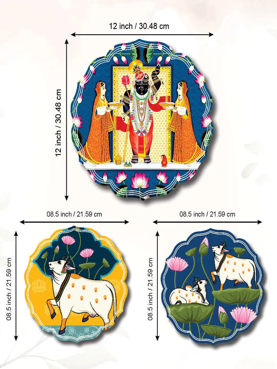 Buy SAF Blue 3 Pieces Shree Nath Ji And Pichwai MDF Painting Wall