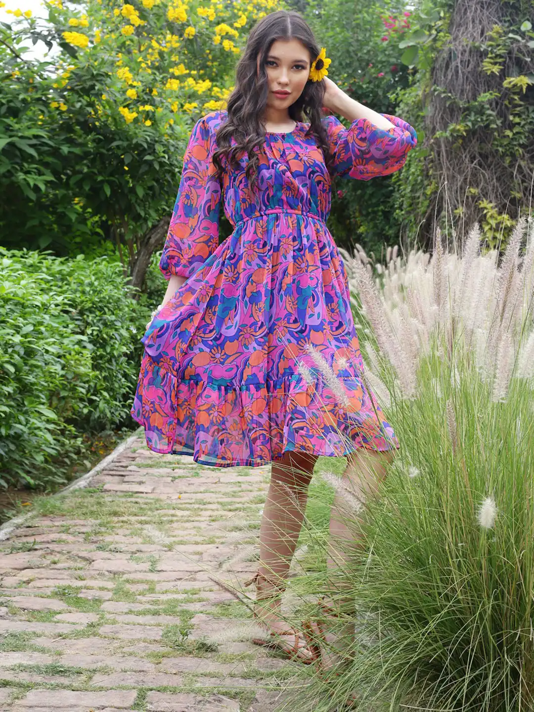 sachin and babi light blue dress MBB1307 Chiffon Dress with Lace Bodice