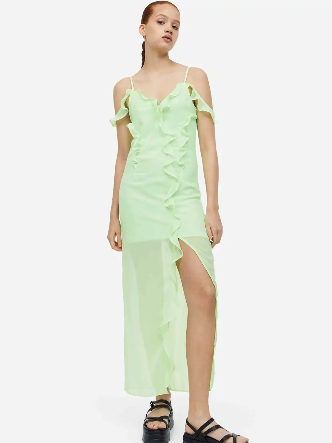 green chiffon dress h&m Buy Flounce-Trimmed - Dresses for Women 23495246 normal