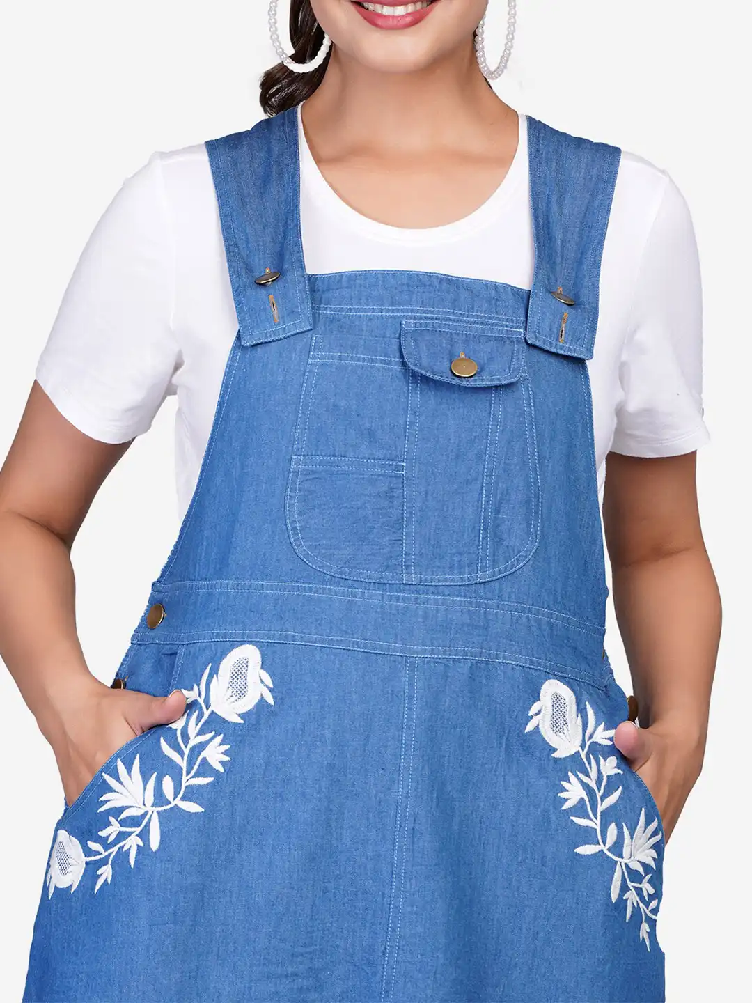Buy SUMAVI-FASHION Denim Embroidered Mini Pinafore Dress - Dresses