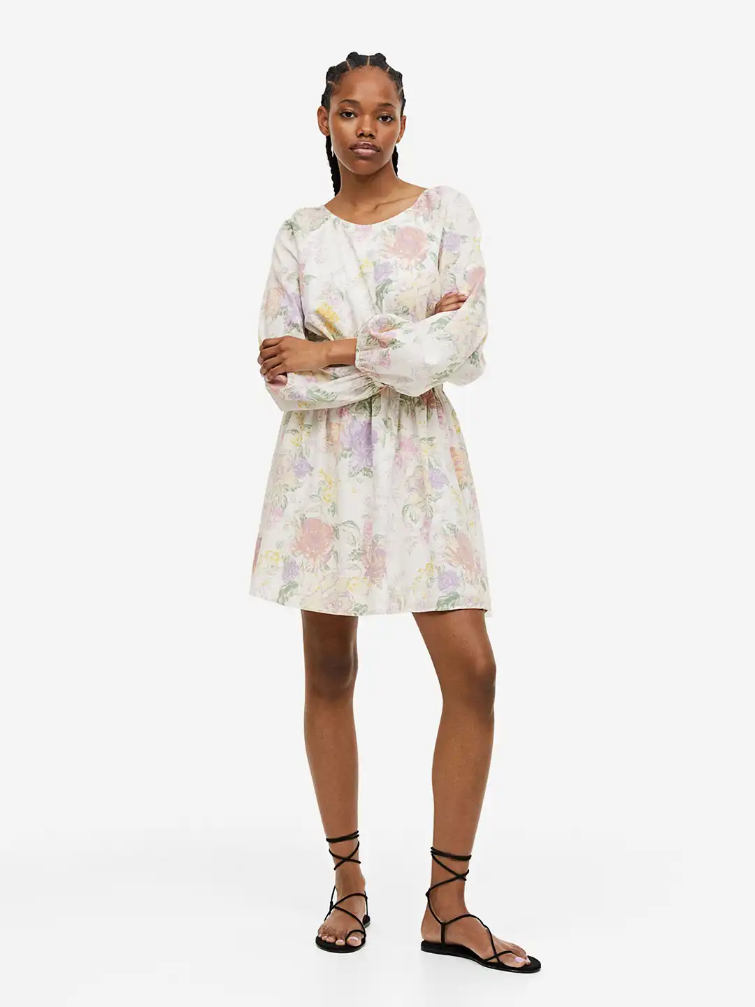 h&m balloon sleeved cotton dress Women's Cream Balloon-sleeved Dress