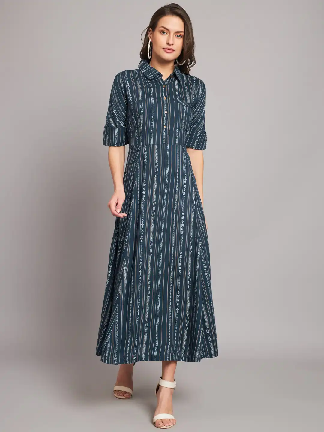 hello design dress Buy HELLO DESIGN Roll-up Sleeves Striped Maxi Dress - Dresses for Women  23547324