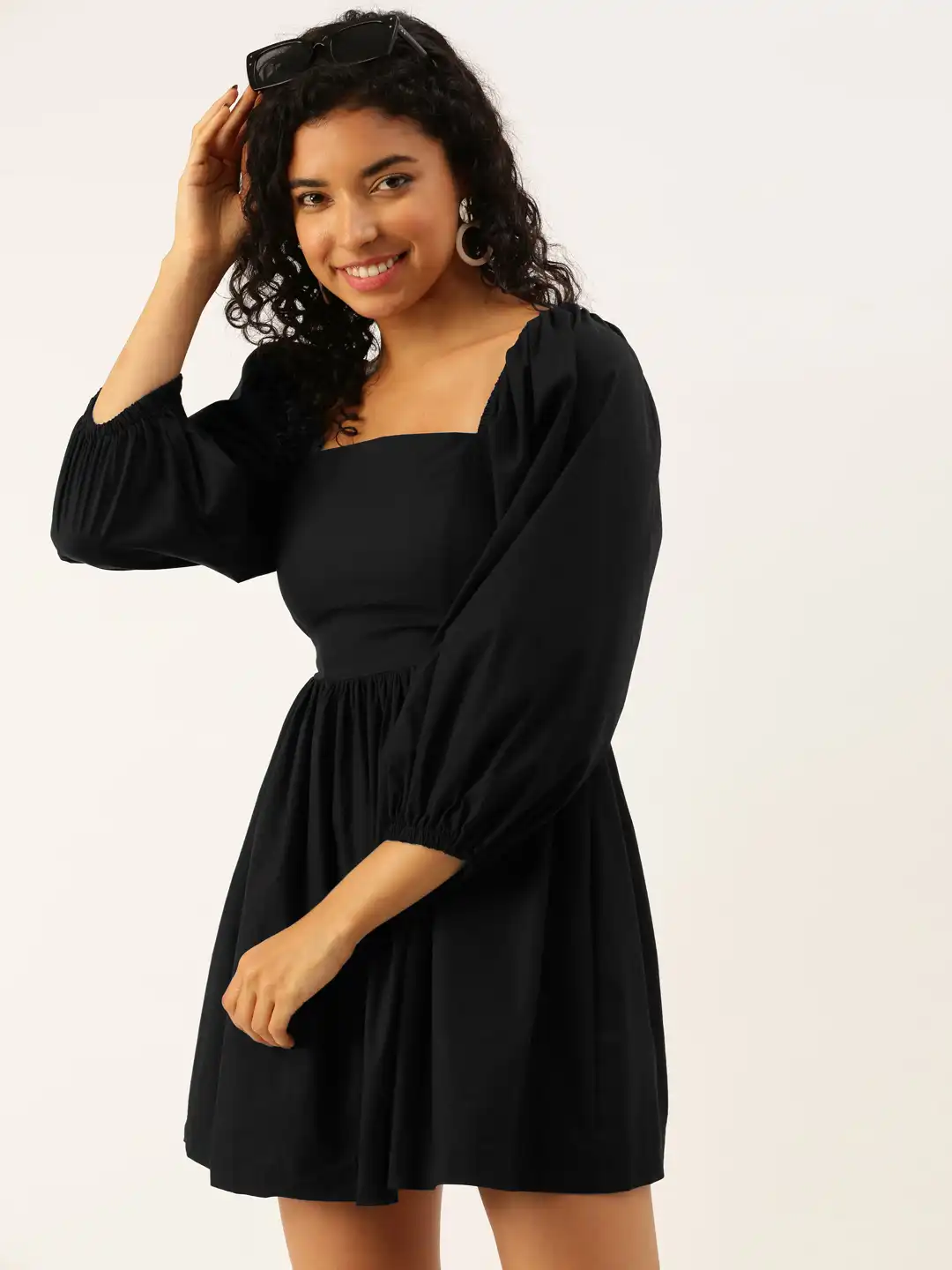 slim fit dress slacks Organza Bubble-Hem Mini Dress in Black-Nude-Swatch main image 1