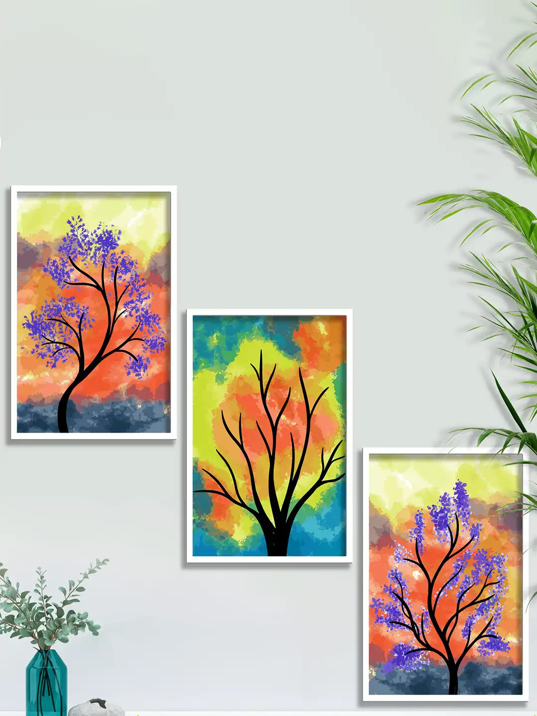 Buy SAF Orange MDF 3 Pcs Wall Living Room Rectangle Potrait
