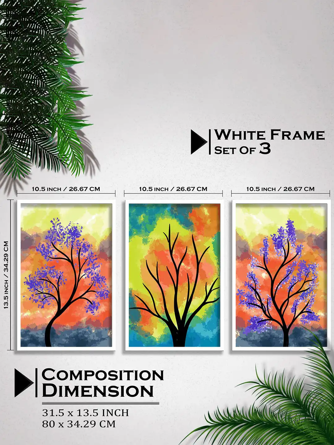 Buy SAF Orange MDF 3 Pcs Wall Living Room Rectangle Potrait