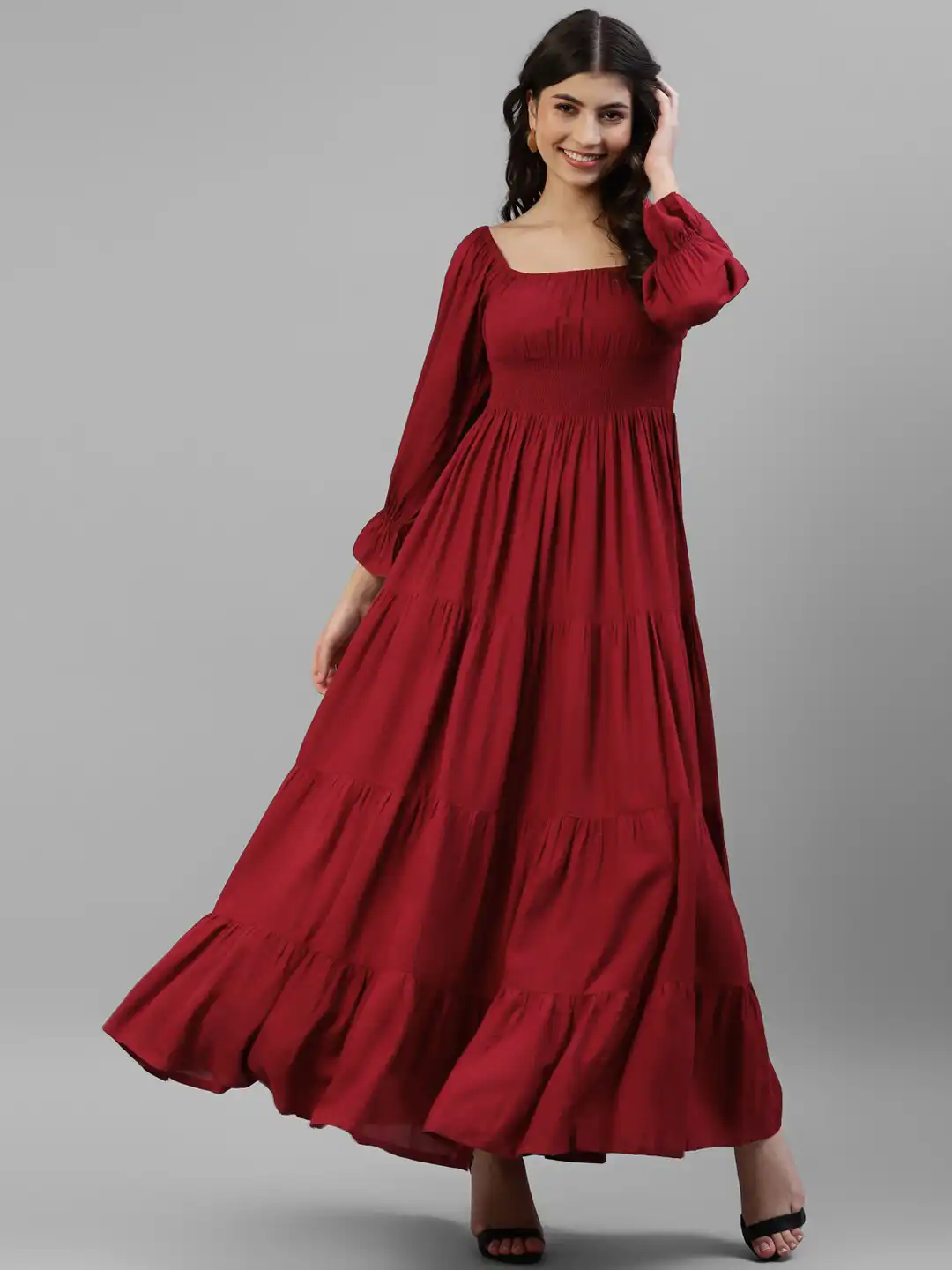 Buy DEEBACO Square Neck Tiered Fit & Flare Maxi Dress - Dresses for Women 23722580 | Myntra Buy DEEBACO Square Neck Tiered Fit & Flare Maxi Dress - Dresses for Women 23722580 | Myntra