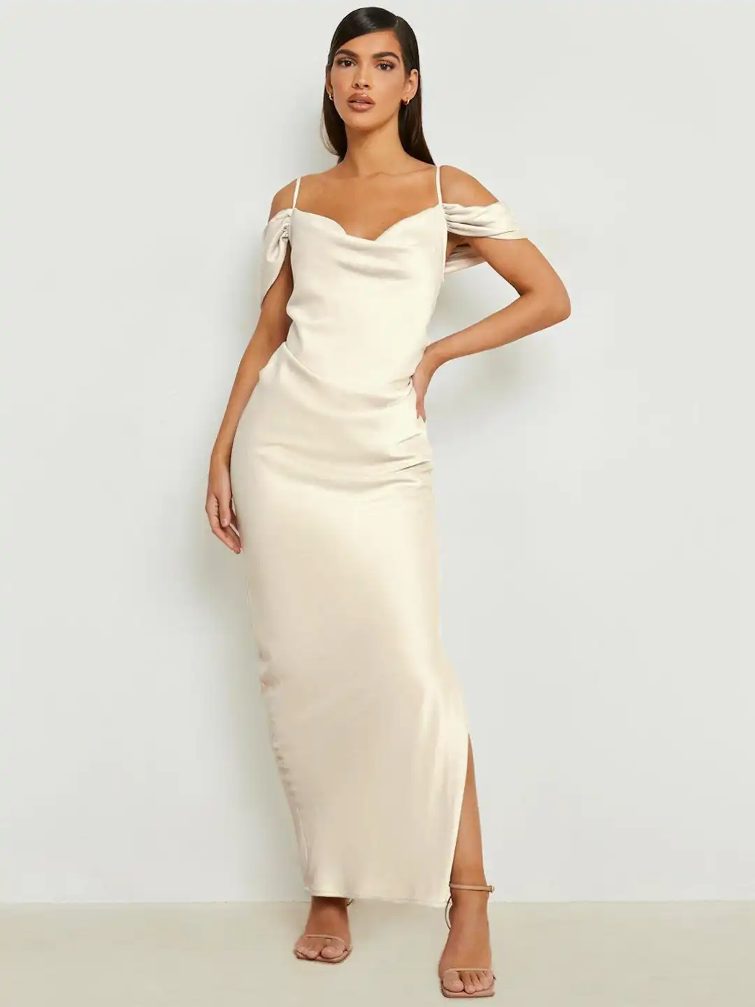 Buy Boohoo Cold-Shoulder Satin Bodycon Maxi Dress - Dresses for Women  23755378 | Myntra