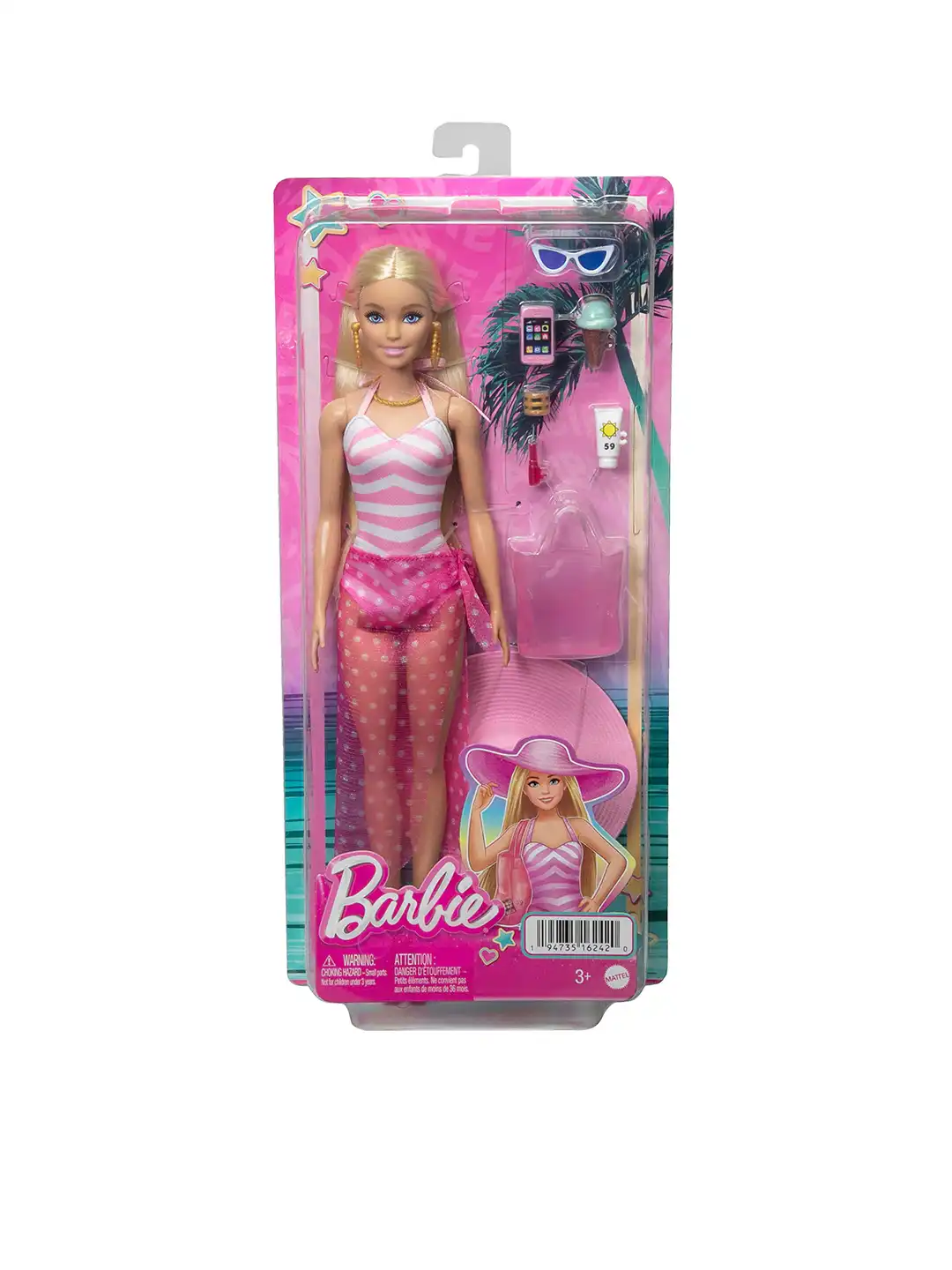 【collectibles】Barbie Buy Barbie Blonde Doll with Swimsuit, Sun Hat, Tote Bag and