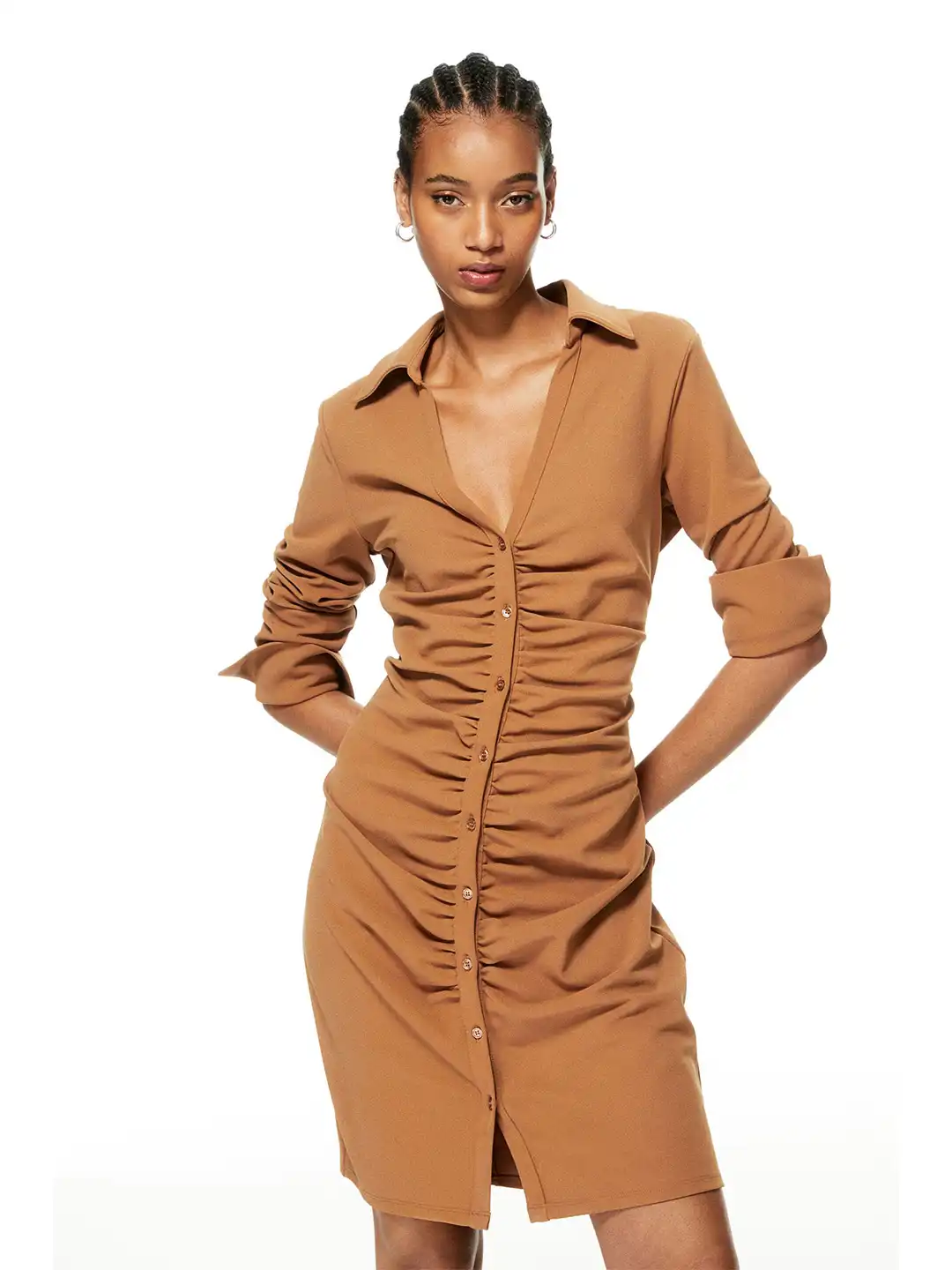 h&m orange shirt dress H&M orange long sleeve button down mini shirt dress