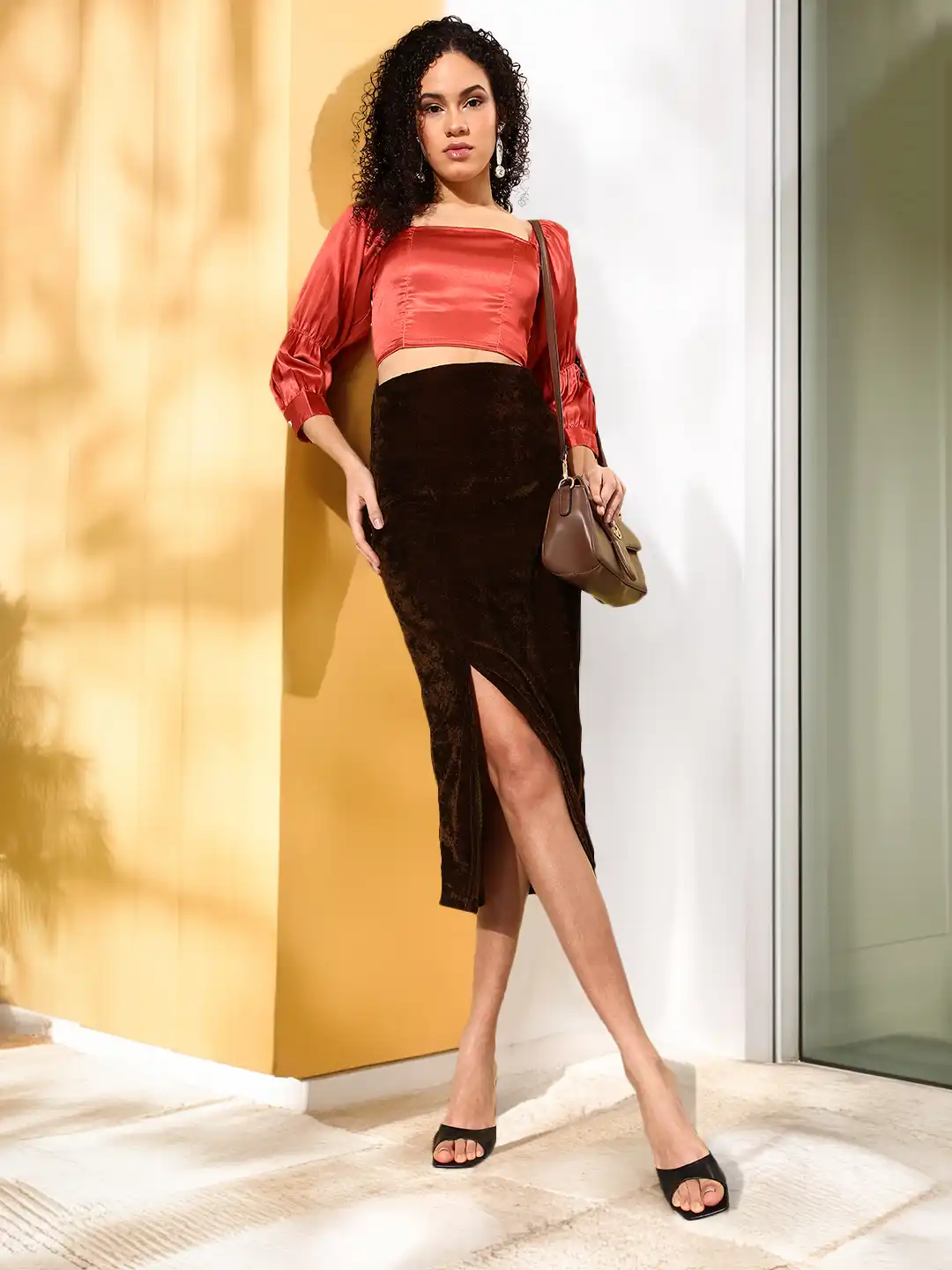 Buy Mast & Harbour Women Solid Velvet Pencil Midi Skirt With A