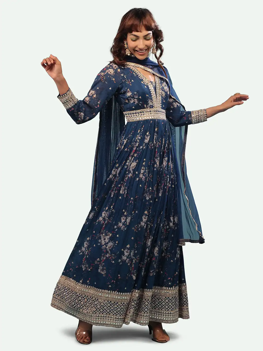 Buy KALKI Fashion Floral Printed V-Neck Empire Thread Work Ethnic Dresses - Ethnic Dresses for Women 24157022 | Myntra Buy KALKI Fashion Floral Printed V-Neck Empire Thread Work Ethnic Dresses - Ethnic Dresses for Women 24157022 | Myntra