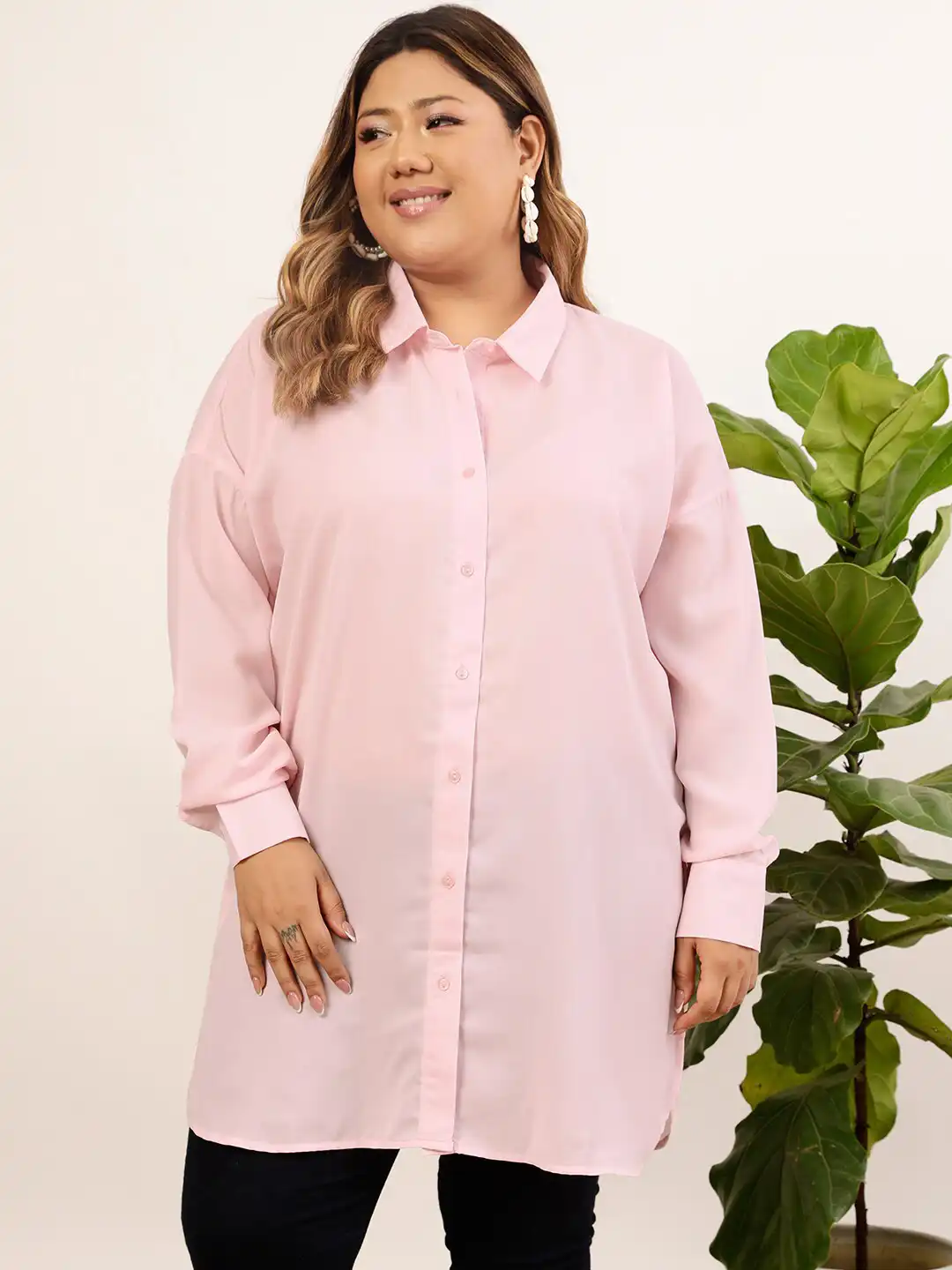 salsation★ Long shirt★ピンク★サイズL Buy CURVY STREET Plus Size Pink Relaxed Oversized Longline Casual