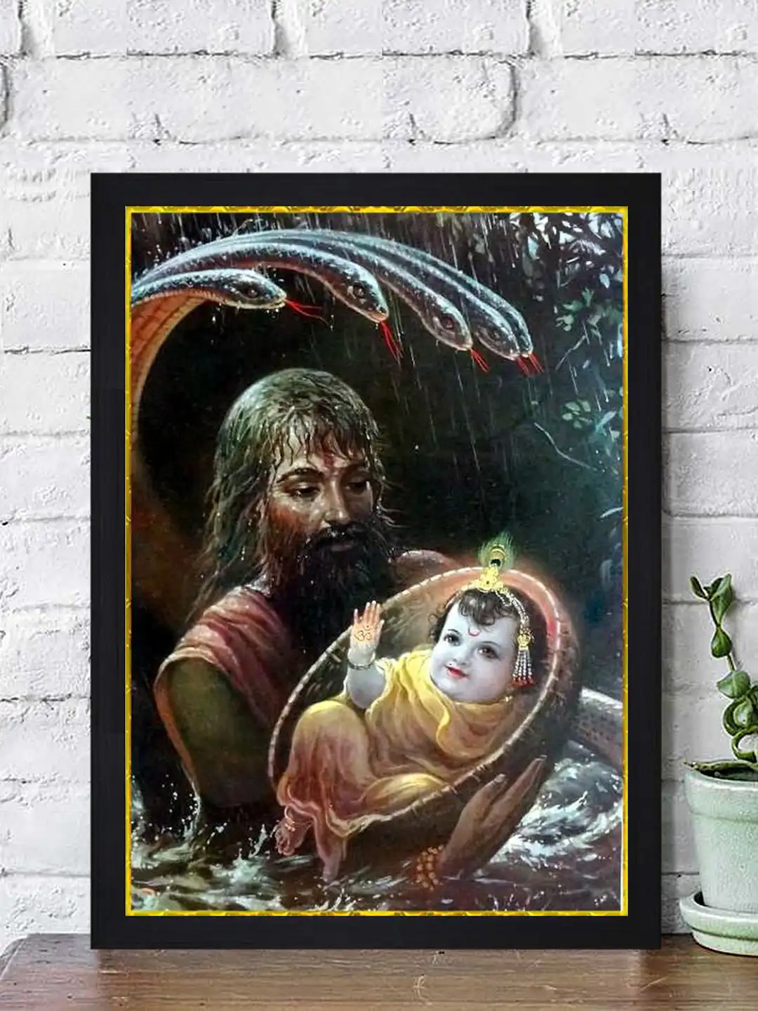 Buy Gallery99 Green & Yellow Vasudev Carrying Krishna Texture