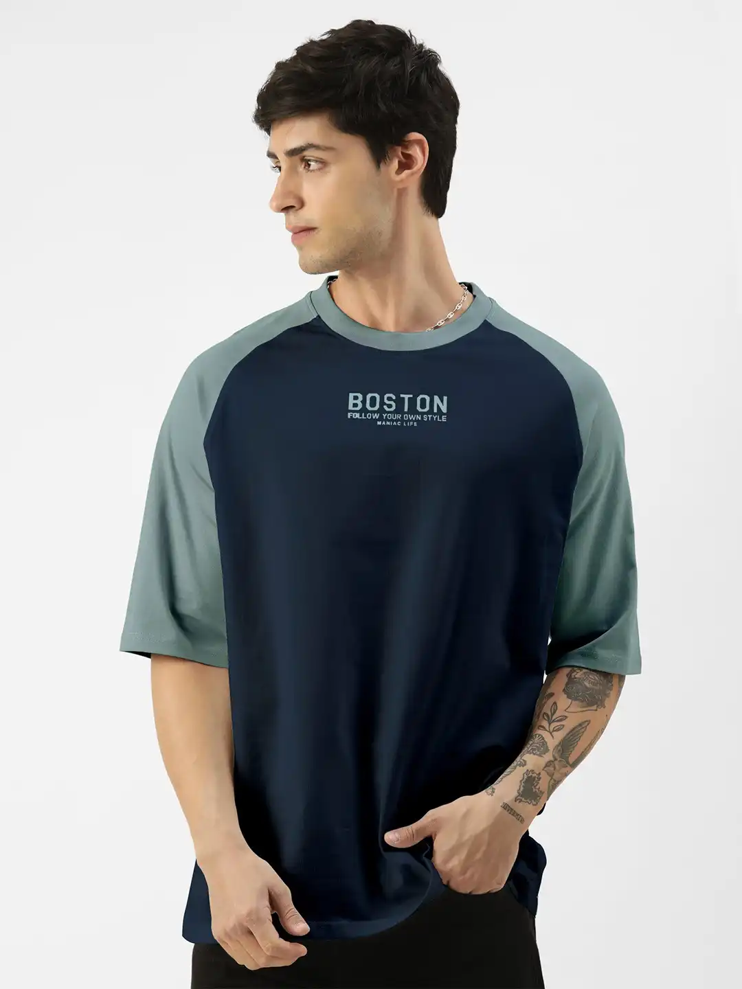 Buy Maniac Colourblocked Raglan Sleeves Pure Cotton Oversized T