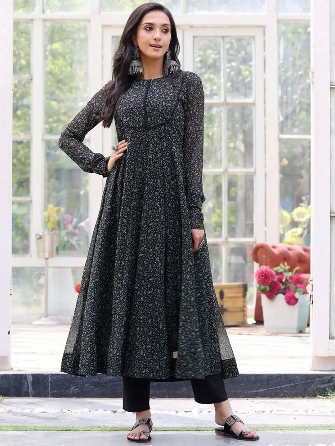 kalini floral embroidered sequinned georgette maxi ethnic dress reviews Buy KALINI Embellished Sequined Georgette Ethnic Maxi Dress - Ethnic  Dresses for Women 31078555