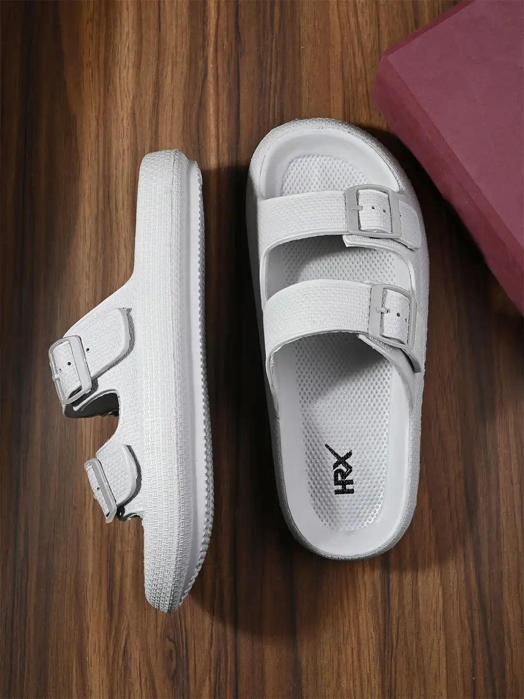 Buy HRX by Hrithik Roshan Men Textured Sliders With Buckle Details