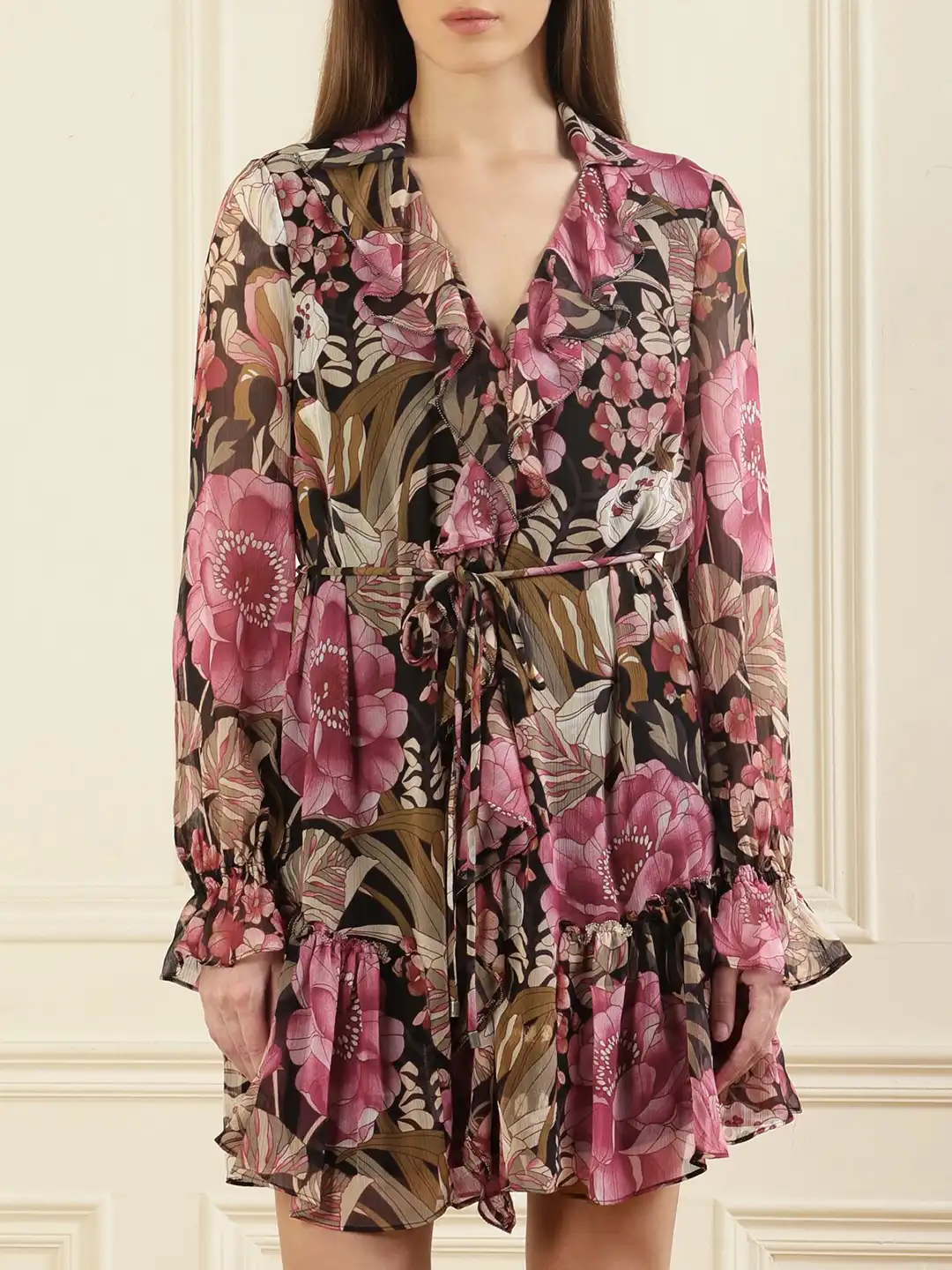 Buy Ted Baker Black Floral Printed Ruffles Detail A-Line Dress - Dresses  for Women 24661150 | Myntra