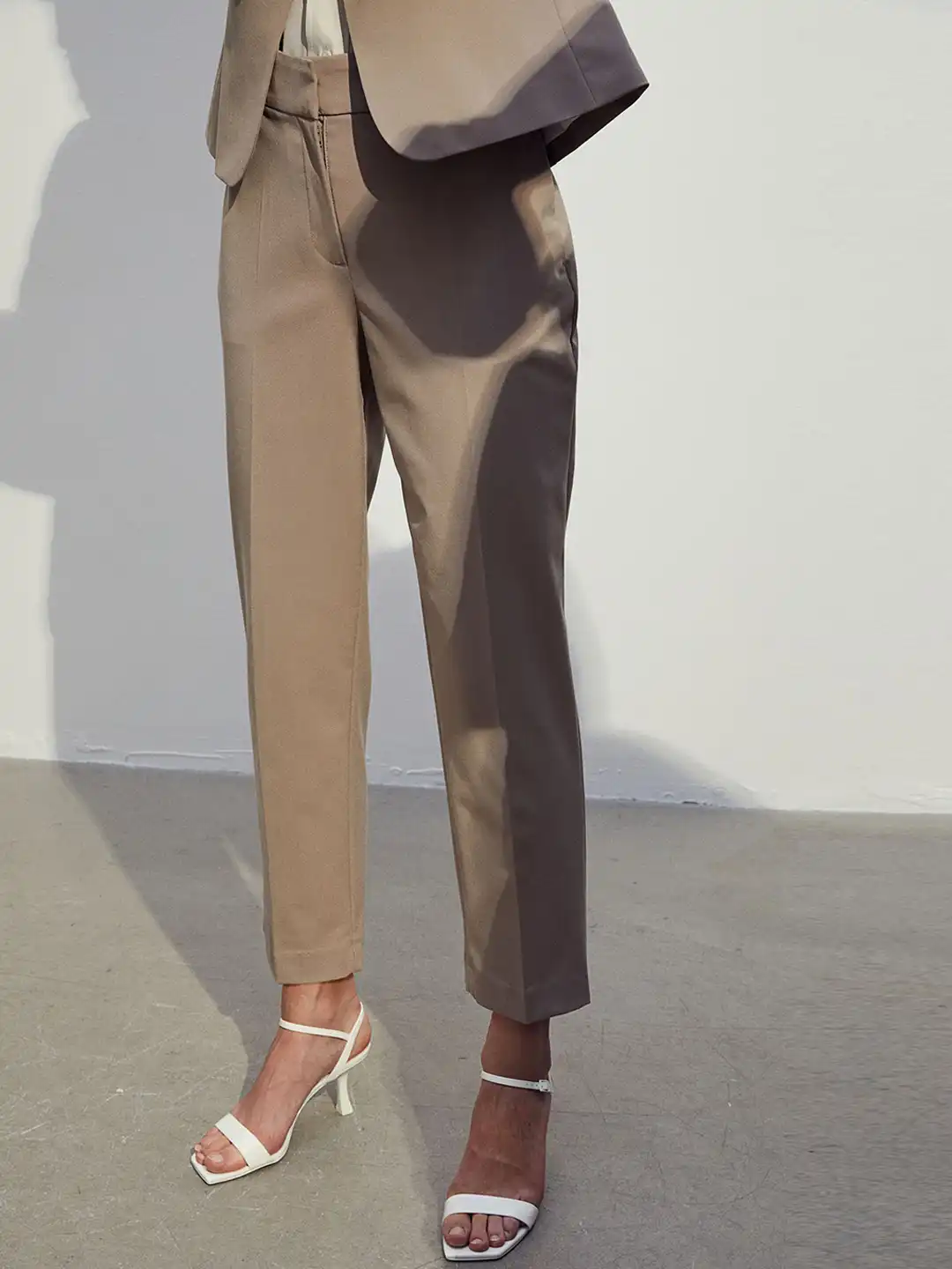 h&m cigarette trousers Women's Beige/Checked Cigarette trousers