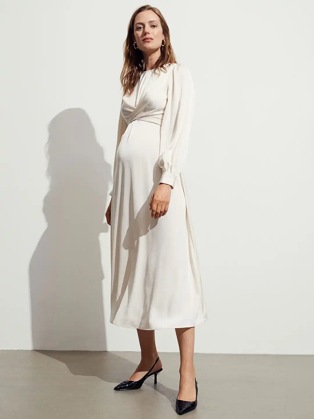 h&m satin dress long sleeve H&M Women's Asymmetric Satin Pink Long Sleeves Midi Pleated Dress. Size 6