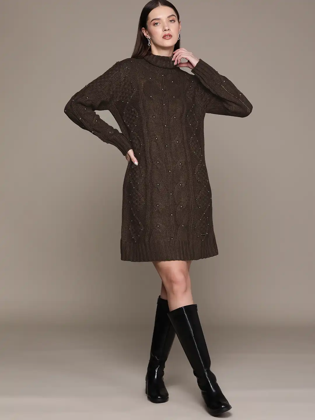 Buy bebe All Day Cable Knit Embellished Jumper Dress - Dresses for Women  24753360 | Myntra