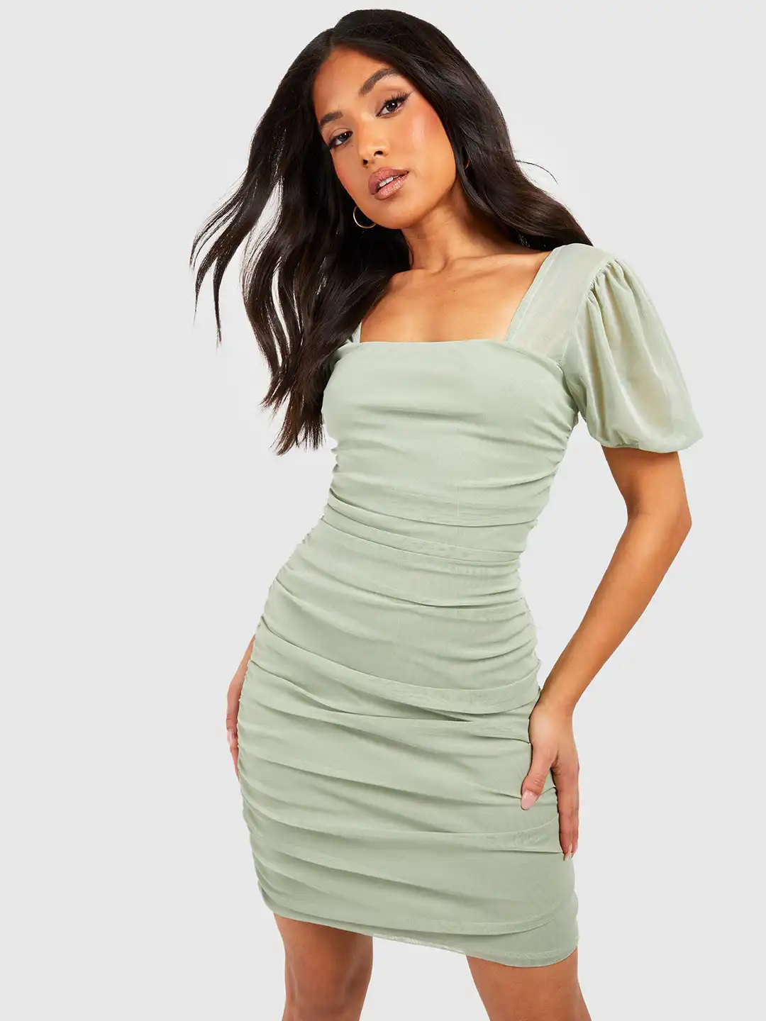 ruched mesh bodycon dress PALOMA ONE SHOULDER RUCHED MESH BODYCON MAXI DRESS main image 0