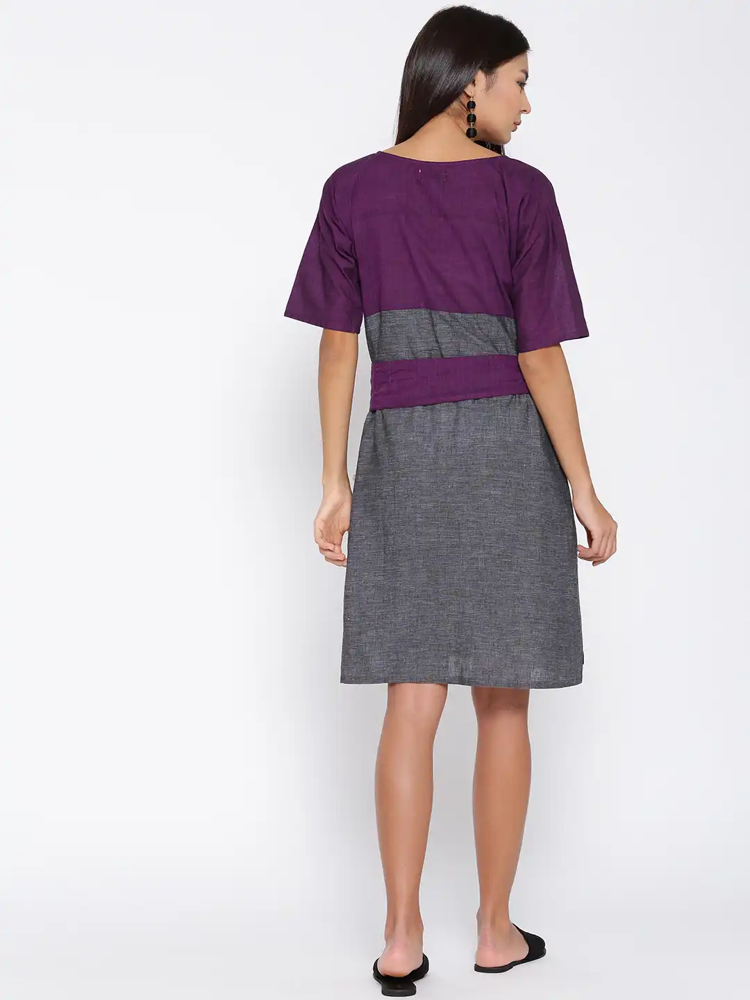 Buy ANAN Women Purple & Charcoal Grey Colourblocked A-Line Dress - Ethnic  Dresses for Women 2482533 | Myntra
