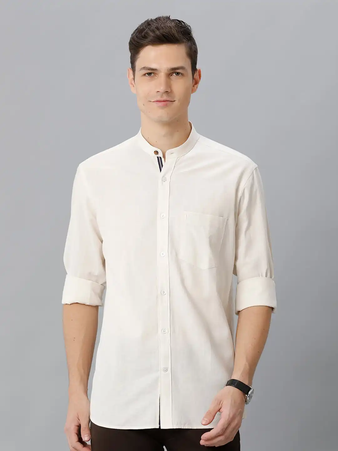 Buy CAVALLO by Linen Club Contemporary Band Collar Cotton Linen