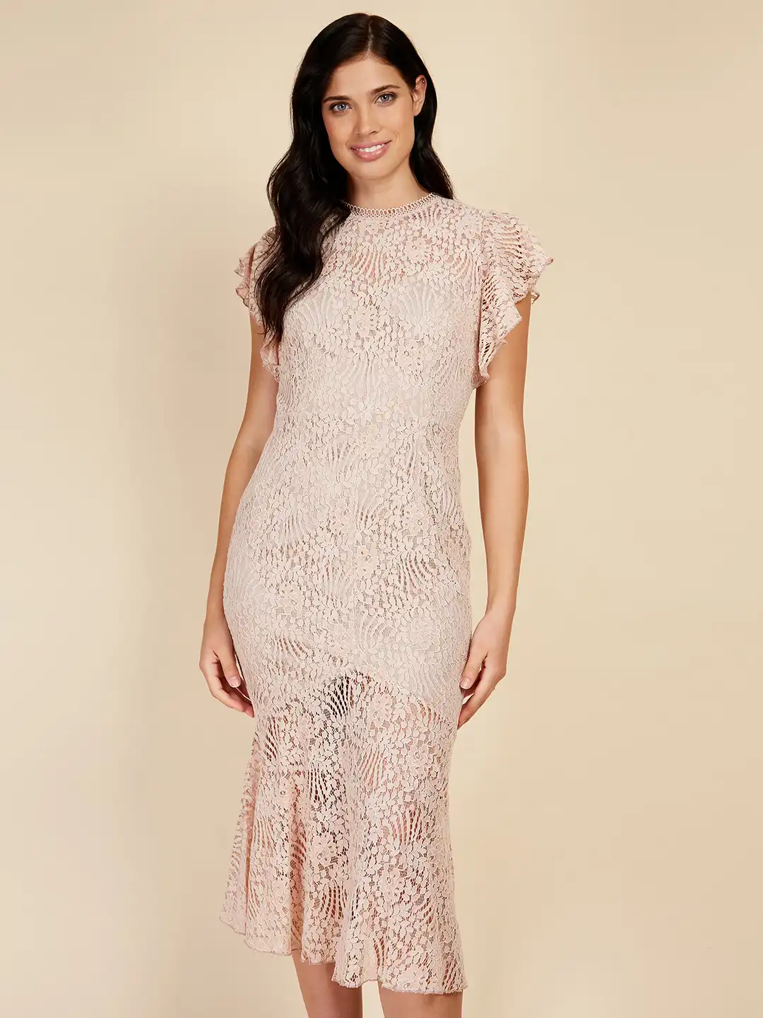 Buy Little Mistress Flutter Sleeve Fishtail Lace Midi Dress - Dresses for  Women 24996722 | Myntra