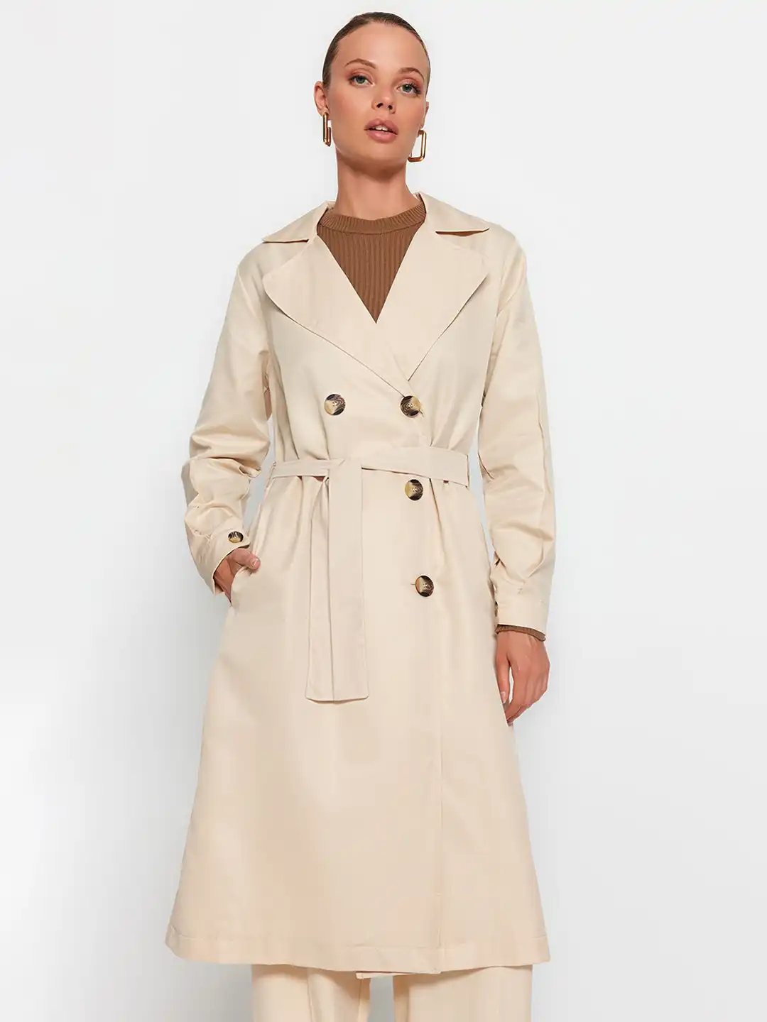 Buy Trendyol Notched Lapel Double-Breasted Overcoat - Coats for