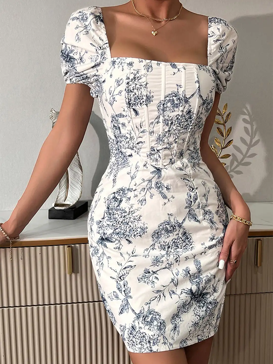 storia dress Floral Smocked Dress- Size S Core Colors:Butterfield nav:dresses embroidered polka Belle Blue Dress Costume