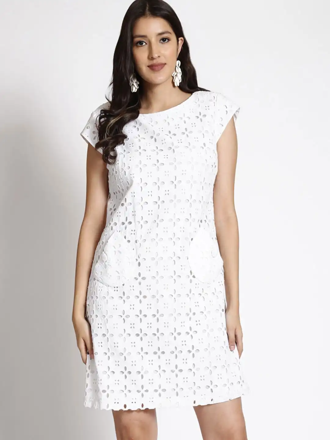 Buy 250 DESIGNS Floral Self Design Schiffli Cotton Sheath Dress - Dresses for Women 25289738