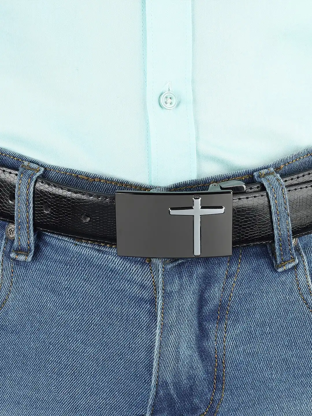 Buy The Roadster Lifestyle Co. Men Black Textured Hook Buckle Belt