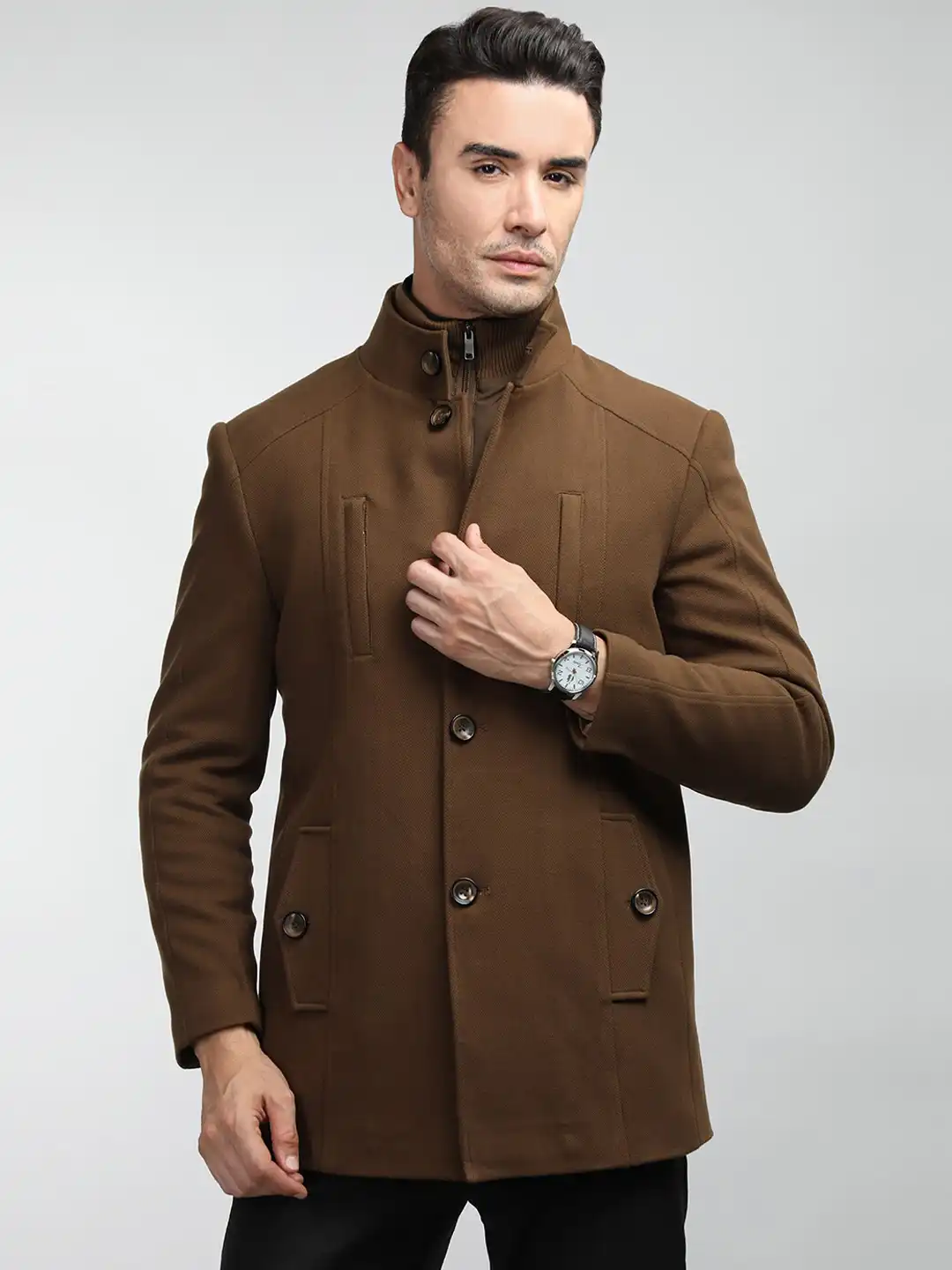 【 Urban unique 】 high-neck strap coat Buy LURE URBAN Stand Collar Long Slevees Single Breasted Wool Over